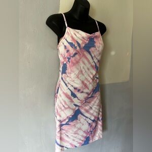 Pink and Blue Tie-Dye Slip Dress
